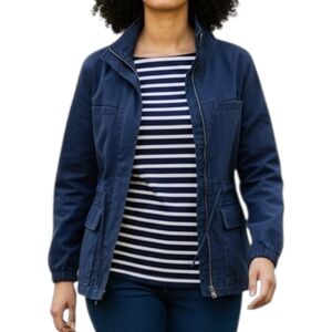 Plus Size Utility Jacket Navy Cotton Drawstring Field Jacket Zip 2X Old Navy NWT